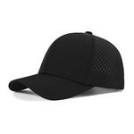 VOBOOM Men Quick Dry Baseball Cap Laser Cut Mesh Ball Cap Curved Brim Snapback Hat, Black, One Size