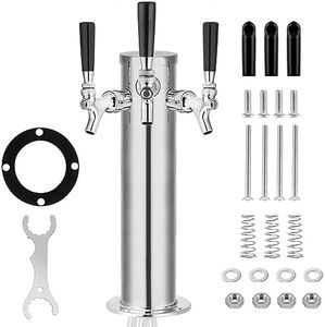 TMCRAFT Triple Faucet Draft Beer Tower Dispenser, Polished Stainless Steel Beer Tower Dispenser Kit with Pre-Assembled Tubing and Self-Closing Faucet Shanks for Parties, Bars, Pubs, and Restaurants