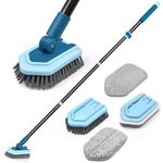 JEHONN Tub Tile Shower Scrubber Brush with Telescopic 51 inches Long Handle, 4 Different Cleaning Heads for Bathroom Bathtub Sink Floor Wall Baseboard (Blue)