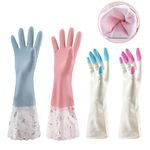 SwirlColor Cleaning Gloves Medium, 4 Pairs Long Kitchen Gloves Household Washing up Gloves for Dish Washing Kitchen Cleaning