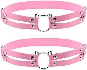 Women Girl Leather Hollow Cat Garters Punk Rock Rivet Leg Elastic Garter Leg Ring 2pcs, Pink, One size