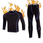 WESTWOOD FOX Thermal Underwear Mens Set, Long Sleeve Tops, Long Johns Soft Thermal Fleece Lined Base layer bottom Set with Quick-Dry, Breathable, Lightweight for Running, cycling, skiing (BLACK, M)