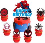 25 Pcs Spiderman Happy Birthday Cake Topper Cupcake Toppers for Kids Superhero-Theme Birthday Party Decorations