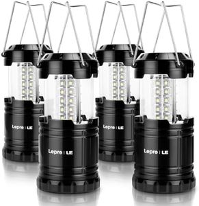 Lepro LED Camping Lantern Battery Powered, Super Bright, Collapsible, IPX4 Water Resistant, Outdoor Portable Lights for Emergency, Hurricane, Storms, Outages, 4 Packs