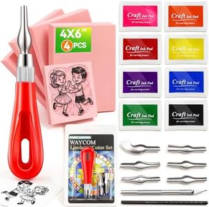WAYCOM 18 Pcs Rubber Stamp Making Kit, Linoleum Cutter Set, Craft Ink Pad, Hobby Knife, Pencil for DIY Stamp Carving Craft