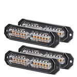 OPP ULITE 12LED Amber Emergency Hazard Strobe Warning Grille Working Light Bar for 12-24V Car Vehicle, Waterproof Safety Flashing Beacon Light for Truck Van Trailer Caravan Camper(CB-02-4PCS)