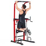 SogesHome Power Tower Pull Up Bar and Dip Station,Multi-Function Adjustable Height Strength Training Equipment Dip Station Pull Up Stand Workout for Home Gym Strength Training Fitness Equipment,Red