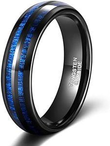 TRUMIUM 8mm Mens Tungsten Wedding Rings Blue Maple Inlay Black Tungsten Carbide Ring Engagement Band Beveled Edges Comfort Fit Size 6-13, tungsten carbide