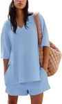 Yousify Maternity Setspost Partum Lounge Sets for Women 2 Piece Pajama Sets 3/4 Sleeve Tops Sky Blue XL