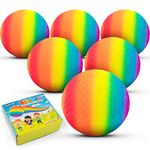 Homotte 6 Pcs Rainbow Playground Balls for 3+ Kids, 5 Inch Kickball Dodgeball Handball Set for Indoor & Outdoor Activities with Hand Pump