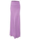 Lock and Love Women's Basic Solid Tie Dye Foldable High Waist Floor Length Maxi Skirt S-3XL Plus Size, Wb670_lilac, Medium