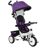 HOMCOM 6 in 1 Trike, Kids Tricycle, Pedal Push Bike w/Push Handle, Removable Canopy, 5-point Safety Belt, Storage, Footrest, Brake, for 1-5 Years Toddler, Purple