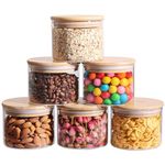 ComSaf 15oz/450ml Glass Food Storage Jars Set of 6, Clear Glass Storage Containers with Bamboo Lids, Pantry Organization Jar, Spice, Salt, Tea, Coffee and Sugar Container, Small jar Set for Kitchen