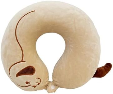 Baby Bucket Neck Support Travel Pillow for Kids Cute Cartoon Memory Foam Stuffed U-Shaped Travel Plush Pillow (Brown Dog)