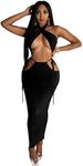 BYDIVA Sexy Slim Fit Hollow Out 2 Piece Vacation Bodycon Outfits for Women Black S