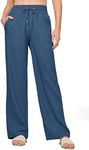 Willit Women Linen Pants Wide Leg Casual Palazzo Pants Cotton Linen Lounge Beach Summer Pants with Pockets Denim Blue S