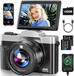 4K Digital Camera for Photography with WiFi 64MP Auto-Focus Vlogging Camera for YouTube Video 3'' 180° Flip Screen 4K Cameras 16X Zoom Anti-Shake Compact Point and Shoot Cameras with SD Card