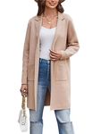 GRACE KARIN Cardigan for Women Long Sleeve Lapel Cardigan Open Front Knit Long Cardigan with Pockets Beige X-Large