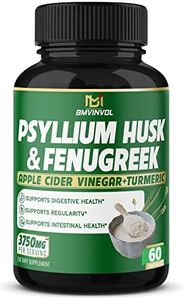 Psyllium Husk Capsules 3750mg - Fenugreek, Apple Cider Vinegar, Turmeric - Fiber Supplement for Supports Digestive Health & Regularity (60Count)