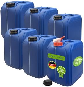 plasteo® Juego de 6 bidones de agua de 20 L, color azul, incluye tapa y 1 grifo, sin BPA, apto para alimentos, camping, para interior y exterior, fabricado en Alemania