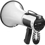 kh Megaphone with Siren Bullhorn 50 Watt Bullhorn Speaker with Microphone & Double Battery, Portable Lightweight Strap & 3.5mm Aux Input, BT, Alarm Function