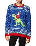 Blizzard Bay Men's Ugly Christmas Sweater Dinosaur, Blue/Red Combo, XL