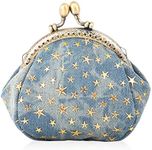 Oyachic Five-Pointed Star Coin Purse Denim Change Pouch Wallets Buckle with Kisslock Clasp Coin Holder Clutch Handbags for Women Ladies (Blue)