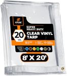 8' x 20' Clear Vinyl Tarp - Super Heavy Duty 20 Mil Transparent Waterproof PVC Tarpaulin with Brass Grommets - for Patio Enclosure, Camping, Outdoor Tent Cover, Porch Canopy - by Xpose Safety