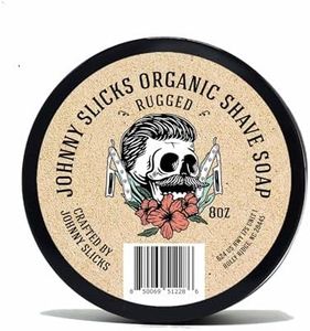 Johnny Slicks Organic Shave Soap - Supports Smooth Shaving - Shea Butter, Tea Tree & Jojoba - Natural Ingredients - Rugged Scent - 8 oz