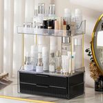 shuang qing 2-Tier 2-Drawer Bathroom Countertop Organizer, Skin Care Large Organizer, Multi-Purpose Makeup Storage Rack for Vanity, Cosmetic Counter Organizer (Black)