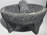 Made in Mexico Piedra Negra Black Stone Genuine Mexican Manual Guacamole Salsa Maker Volcanic Lava Rock Molcajete/Tejolote Mortar and Pestle Herbs Spices Grains 9" Large