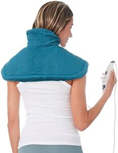 Pure Enrichment® PureRelief™ Neck and Shoulder Heating Pad - 4 Heat Settings, Magnetic Closures, Soft Micromink, Auto Shut-Off, Storage Bag, Machine Washable and Universal Fit Collar (Blue)