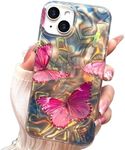 I-MGAE-IN-AR Phone Hard Case Compatible with iPhone 13 Case & iPhone 14 Case Slim Holographic Shiny Pink Butterfly Women Girls, Hard PC Shockproof Protective Design iPhone 14/13 6.1"