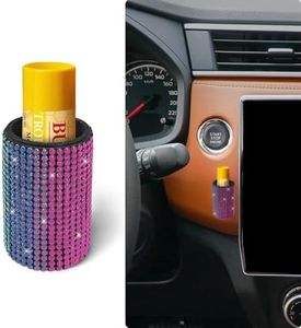 xbrtaia 1 Pack Upright Car Chapstick Holder, Bling Insulating Lip Balm Holder,Rhinestone Car Accessories for Women Interior,Suitable for Most Vehicles.(Rainbow)