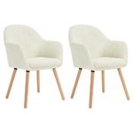 WOLTU Dining Chairs Set of 2, Kitchen Chairs Armchairs Accent Chairs with Solid Wood Legs, Backrest, Armrests, Upholstered Seat for Living Room Bedroom Lounge Office, Corduroy Cream EZS26cm-2