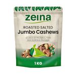 Zeina Jumbo Roasted Salted Cashews with Fibre, Protein and Minerals, Naturally Gluten Free and Vegan Approved Premium Healthy Snack - 1 x 1Kg