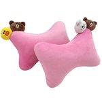 Tianmei 2 PCS Cute Doll Car Seat Neck Pillow for Car and SUV, Universal Driving Support Headrest Cushion Fits Most Vehicles (Pink LF - 1 Pair)