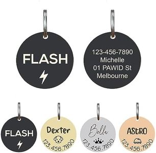 Custom Round Cat Dog Tag for Cat Dog Collars with Personalised Laser Engraved Name Featuring Cute Symbols on Stainless Steel Tag in Silver, Gold, Rose Gold, Black (Black Round,Large)