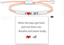 LIU JUN Fck Off Motivational Tube Bracelet For Women, Adjustable Hand Braided Wrap Stainless Steel Inspirational Gifts Jewelry, Medium, Nylon, no gemstone