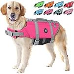 EMUST Dog Life Vests, Adjustable Dog Life Jacket with Rescue Handle, Dog Flotation Vest for Small/Medium/Large Dogs, XS, NewSolidpink