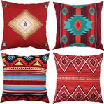 Set of 4 Throw Pillow Covers South Southwest Western Tribal Red Native American Home Cultural Geometric Hue Country Decorative Pillow Cases Home Decor Square 20x20 Inches Pillowcases