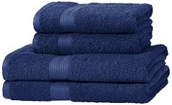 Amazon Basics 4 Piece Fade resistant bath towel set for bathroom, 100% Cotton soft and absorbent, 2 Bath + 2 Hand Towels, Royal Blue