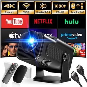 [App integrata] 2024 Proiettore 1920 * 1080P Nativo Mini Proiettore Portatile Dual Control con Mouse Android TV Auto Keystone WiFi 6 BT5.2 180° HDMI/TV Stick/USB/PS5/Laptop, con Cavo HDMI & Mouse