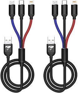 Multi Charging Cable, [1.2M 2Pack] Multi Charger Cable Nylon Braided 3 in 1 Charging Cable Multi USB Cable Fast Charging Cord with Type-C, Micro and IP Port, Universal Charger for Most Phones & iPads