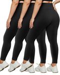 HLTPRO 3 Pack Plus Size Leggings for Women(X-Large - 4X)- High Waist Stretchy Soft Pants for Workout Running Yoga, Black/ Black/ Black, XX-Large Plus