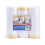 TAPEBEAR Pre-Taped Masking Film, Tape and Drape, Plastic Sheeting Roll, Automotive Painters Masking Tape Film, Plastic Sheeting Cover for Appliance and Furniture, 1400mm X 30yard, 3Rolls