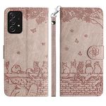 Aisenth Case for Samsung Galaxy A23/M23/M13 4G, Cute Embossed Cat, Butterfly, Flower PU Leather Magnetic Wallet Flip Case Protective Cover with Kickstand, 3 Card Slots (Purple Smoky)