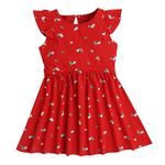 Hopscotch Girls Floral Print Casual Dress in Red Color for Ages 7-8 Years