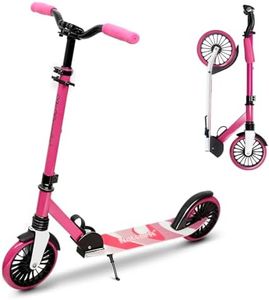 Nattork Kick Scooter for Teens Adults, Max Load 240 LBS, Adjustable Height Foldable with 8" Large Wheels, Anti-Shock Suspension Hot Pink