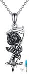 YFN Black Rose Urn Necklace for Ashes for Women Sterling Silver Sickle Rose Flower Cremation Urn Pendant Jewelry for Ashes Keepsake Ash Holder Memory Jewelry Gift for Mother/Friend/Daughter/Grandma